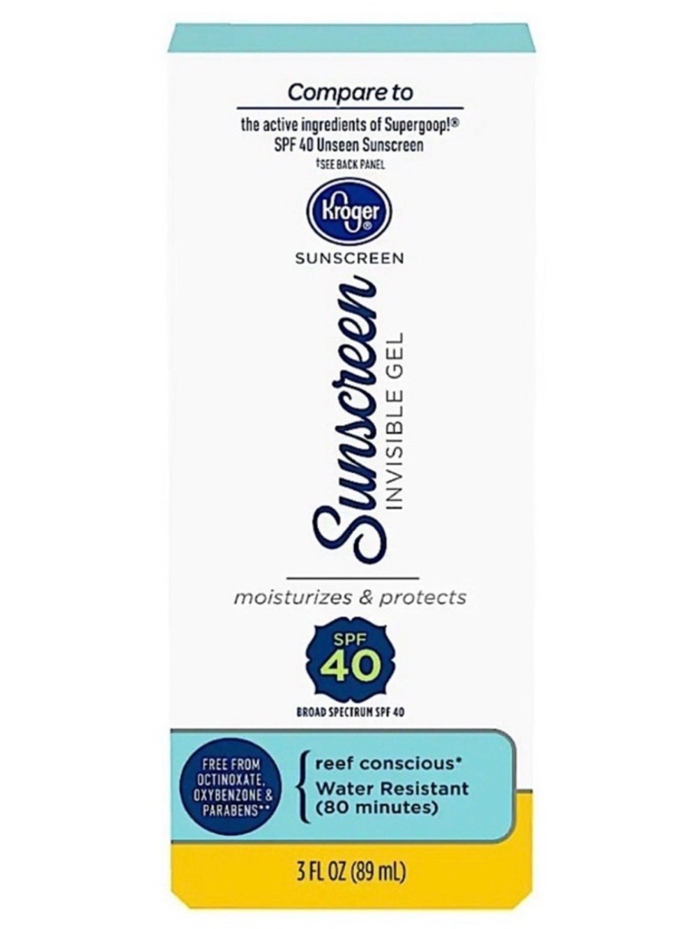 Kroger Invisible Gel Sunscreen SPF 40 3oz